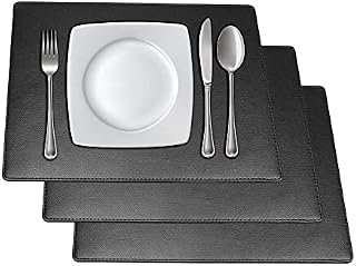 Faux Leather Placemats for Dinner Table, Pack of 4 (Black)