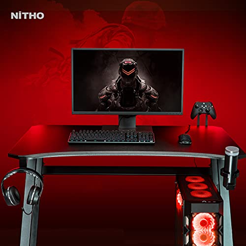 Nitho Warzone Gaming Desk, Table with Game Controller Headset Device Holder Cable Management Steel Frame, Black 2 41YbDnKlbvS