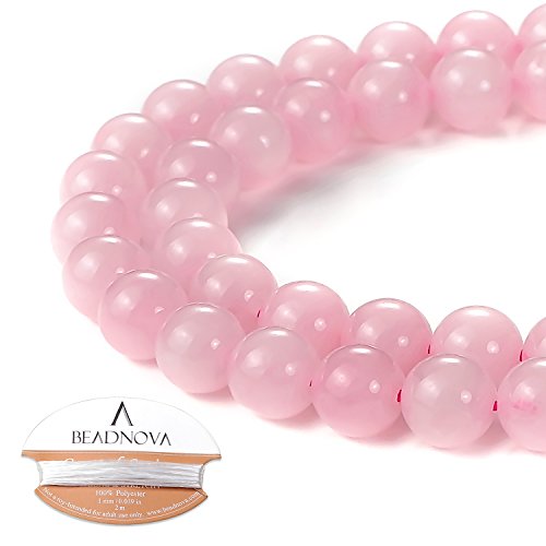 Image of BEADNOVA Natural Rose Quartz Beads Natural Crystal Beads Stone Gemstone Round Loose Energy Healing with Crystal Stretch Cord for Jewelry Making (8mm, 45-48pcs)