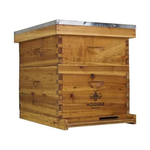 Hoover Hives: The Original Beeswax Coated Beehive Kit. Includes 1 Deep & 1 Medium Boxes with Wooden Frames & Heavy Wax Coated Foundations. Easy Assembly with Predrilled Holes & Screws (Unassembled) Cover