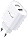 UGREEN USB Ladegerät 17W 3.4A USB Ladeadapter 2 Ports Netzteil mit Intelligent Technologie kompatibel für iPhone 11/ X/8Plus /8/7, iPad Air,Galaxy S9 plus/S8/S7, Kameras,Handys, Tabletten Weiß
