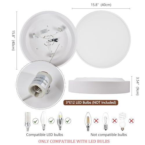 Image of 3-Light Modern White Flush Mount Ceiling Light 15.8 Inch