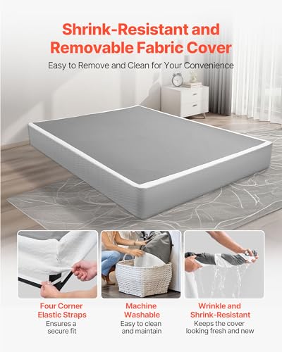 Image of VEVOR Box Spring, Queen Size Bed Frame with Washable Fabric Cloth, Heavy Duty Metal Frame for Queen Bed, 9.1 in Mattress Foundation, 3500 lbs Max Weight Capacity, Easy Assembly, 79.1 x 59.6 x 9.1 in