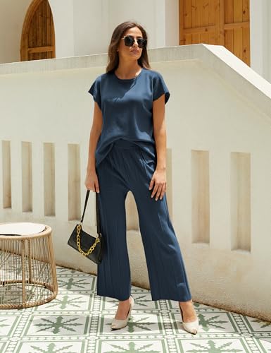 Tanming Women's 2 Piece Outfits Sweater Set Knit Pullover Tops High Waisted Pants Sweatsuits Lounge Set4