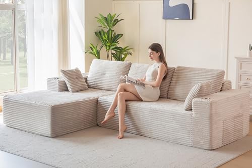 Image of MAXYOYO 104 inch Modular Sectional Couch with L-Shape Chaise, Modern Boneless Couch for Living Room, Sofa in A Box, Oversized Sofa with Deep Seat, No Assembly Required, Grayish Beige