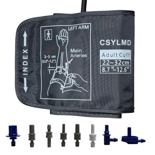 Medium Easy Wrap Blood Pressure Cuff for Thin and Small Arm Compatible with Omron 8.7~12.6 Inches (22~32) CM Adult BP Replacement Cuff Adult Cuff Only -5 Connectors (Medium+ 5 Connectors)