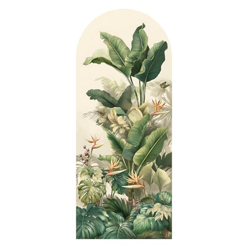 Image of PAPER PLANE DESIGN Tropical Arch Wall Mural - Peel & Stick Banana Leaf & Bird of Paradise Wallpaper - Waterproof Self Adhesive Canvas Texture for Bedroom, Living Room & Entryway, 6ft x 2.5ft (D)