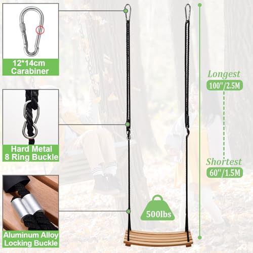 Taeku Schaukel Holz, Erwachsene Brettschaukel Spielplatz Garten Schaukel Kinderschaukel mit Höhenverstellbar Seil für Innen Außenbereich (60 * 25cm)