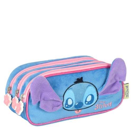 Estojo Tripo Escolar Aplique 3D Stitch Azul EI42425 - Luxcel