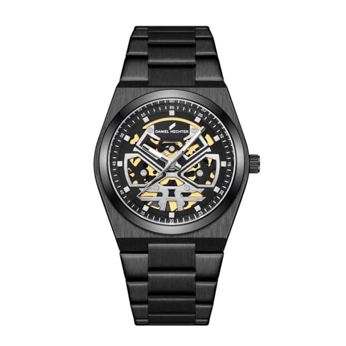 Image of Daniel Hechter Paris Austerlitz Collection Skeleton Style Analog Watch for Men with Luminous Hands and Stainless Steel Strap - Mechanical-Inspired.