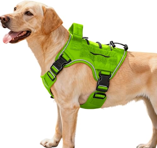 Heavy-Duty Tactical Dog Harness for Large Dogs, No Pull Adjustable Reflective Pet Vest with Molle System, K9 Military-Grade Control for Service Training, Outdoor & 10+ Breeds, Wild Lime, Medium by Bruvoalon - Used condition - US$22.39