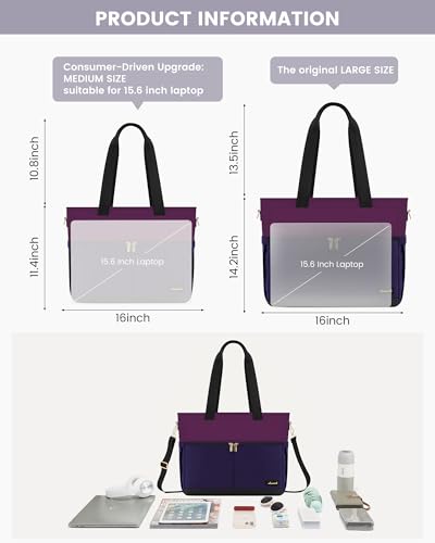 Image of LOVEVOOK Upgrade Version Work Bags for Women 15.6 Inch Laptop Bag Large Capacity Mutiple Pockets Teacher Bag Water Resistant Canvas Tote Bag Purse for Office Travel Nurse Teacher, Dark Purple-Black