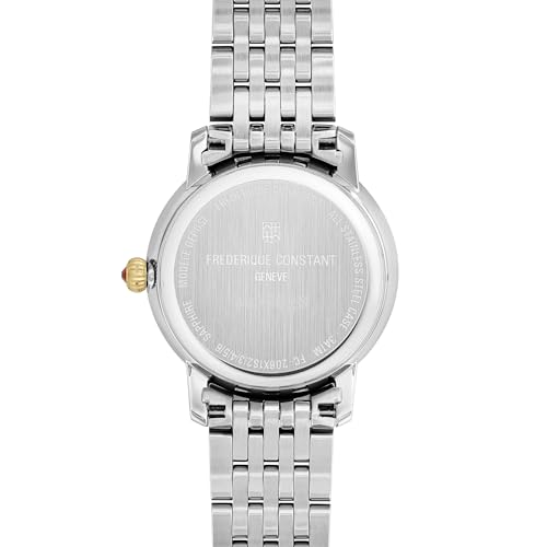 Frederique Constant Ladies Classic Slimline Moonphase Diamond Accent Two Tone Stainless Steel Watch, Blue Mother of Pearl Dial, Style: FC-206MPND1S3B3