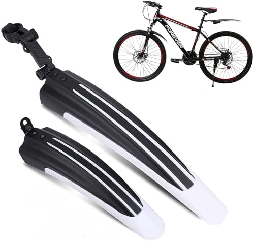 Bike Mudguard Set Bicycle Fender Mountain Front & Rear Mud Guard Universal Mudguard Cycling Tires Fenders Full Cover Thicken Widen Adjustable Mudflap fit for 20/22/24/26 inch MTB Road Bike (White)