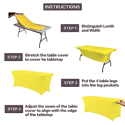 Image of IVAPUPU 2 Pack 4FT Table Cloth for Rectangular Fitted Events Stretch Yellow Table Covers Washable Cover Spandex Tablecloth Protector for Party, Wedding, Cocktail, Banquet, Festival