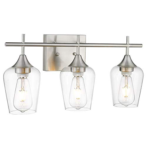 Osimir Bathroom Light Fixtures, Modern Farmhouse 3 Light Bathroom Vanity Light Fixtures, Indoor Wall Lamp in Satin Nickel Finish, Clear Glass Shade, 21"W x 7.5"H, WL9167-3C