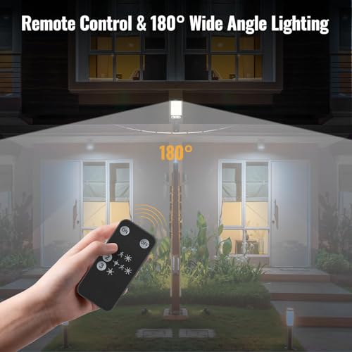 Flumy Outdoor Street Lights Solar Powered - 108 Solar Motion Lights Outdoor Dusk to Dawn Outside Remote Control, 6500K Adjustable Flood Lighting, IP65 Waterproof Luces Solares Yard Wall Porch 4 Pack by Flumy - Image 5