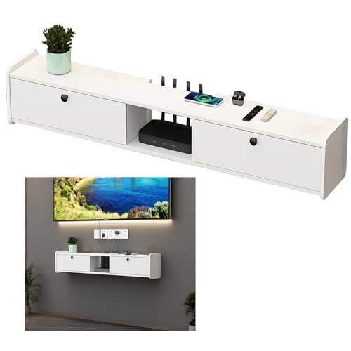 Meuble TV mural blanc flottant moderne pour salon épuré et design
