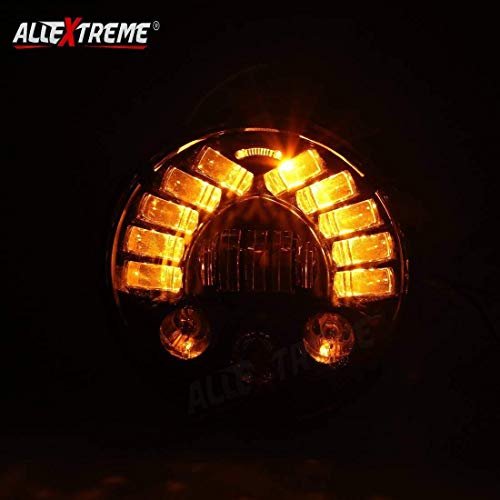 Image of Allextreme EXT7H1P 7 Inch Teeth LED Round Headlight with Turn Signal Indicator & Hi /Low Beam for Bullet, Mahindra Thar (70W)