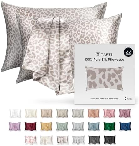 Tafts Silk Pillow Cases - 22mm 100% Pure Mulberry 6A Silk Pillowcase for Hair & Skin with Zipper Closure, Cooling, Natural, Organic, Double Sided (Leopard, King 20"x36", 2pc)