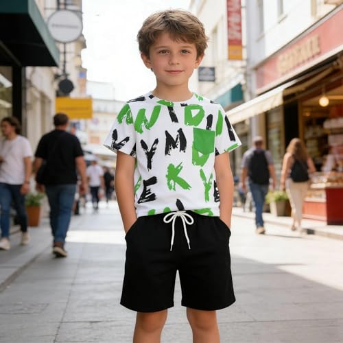Image of Size 6-12 Years Boys Summer Fall Outfits Set 2PCS Short Sleeve T-Shirt & Shorts Sets Teen Fashion Clothing Sets