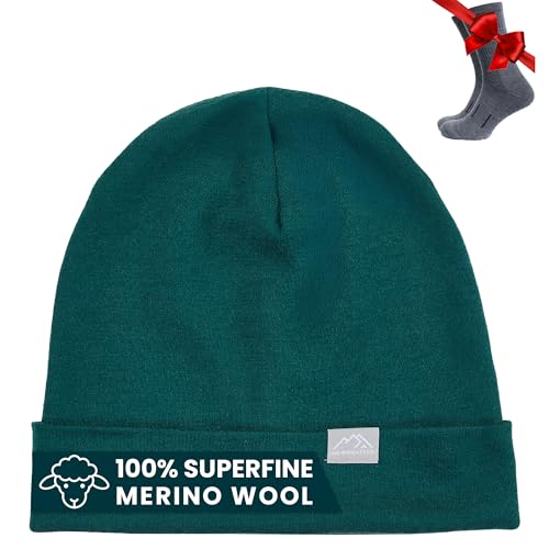 Image of Merino Wool Beanie for Women & Men - 100% Merino Skull Cap 17.5um - All Season Unisex Adult Hat & Socks for Running, Hiking