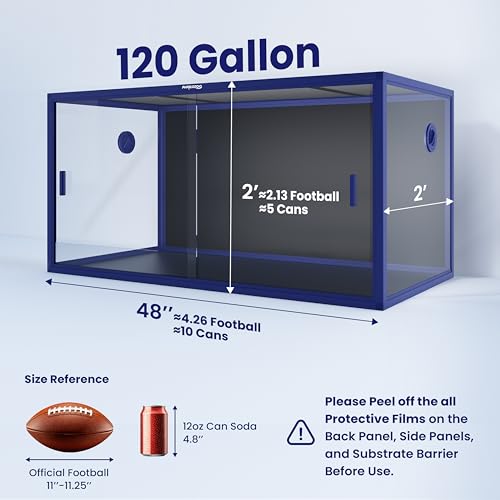 Image of Phailozoo 120 Gallon Reptile Tank for Bearded Dragon, Snake, Adult Reptile | Colorful & Stackable Indoor 4x2x2 Reptile Enclosure Furnish a Playful House, Dual Grommets for Wide Wire Use