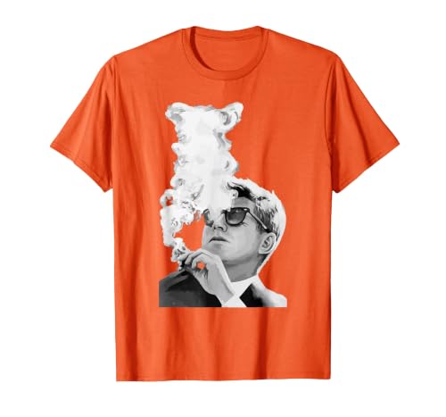 JFK John F Kennedy Cigar Smoking Sunglasses T-Shirt T-Shirt, Men, Orange, X-Large