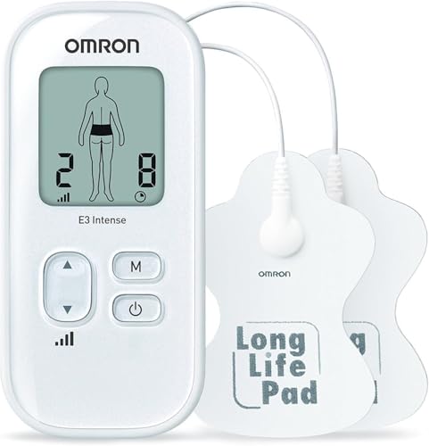 OMRON E3 Intenso Tens y Electroestimulador Muscular Portátil para Alivio del Dolor. 6 Programas Preestablecidos para Espalda, Hombros, Articulaciones y Músculos, Fácil de usar, Sin Medicamentos
