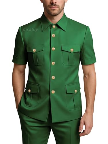 msatuy 2 Piece Emerald Green Safari Suits for Men Mens