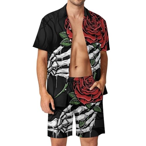 Chemise Hawaïenne Homme ensemble short pantalon anti-transpiration vêtement plage été motif crâne