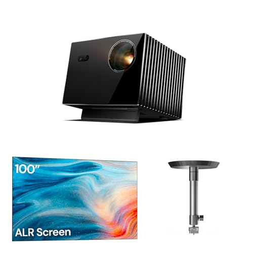 Image of Valerion VisionMaster Max 4K Laser Projector with 100-inch Fresnel ALR Projector Screen and Ceiling Mount