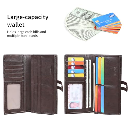 Men's Vintage Genuine Leather Long Wallet for Credit Cards RFID Blocking Mens Genuine leather Bifold Long Wallet with ID Window 11 Card Slots2