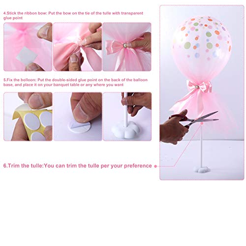 SKOLOO Table Balloon Stand Sticks, Case of 6 Set, Small Balloon Columns for Weddings & Birthday & Baby Shower Table Decorations, Pink Tulle Balloon Tassels (12 inch)