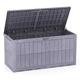 COSTWAY 455 L Cassapanca Contenitore, Contenitore da Esterno in PP Resistente alle Intemperie con Coperchio e Foro della Serratura per Soggiorno, Giardino e Bordo Piscina (132x61x65 cm,Grigio chiaro)
