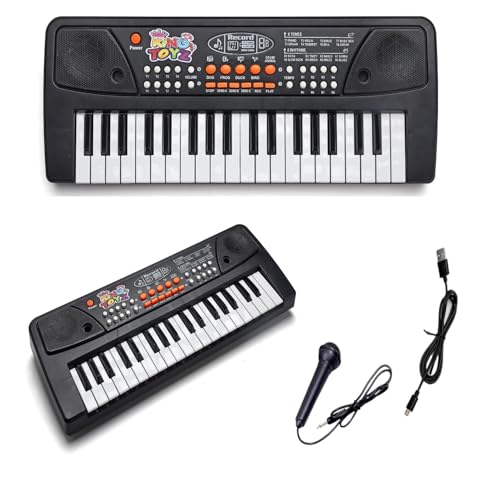 Image of Kids Piano Keyboard with Mic | 37 Keys, 8 Rhythms, 8 Tones & 6 Demo Songs | Electronic Musical Toy for Boys & Girls Age 2-5 | Educational & Recording Keyboard for Beginners - Black