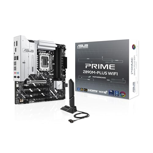 ASUS Prime Z890M-PLUS WiFi Z890 LGA 1851 mATX Motherboard, Intel® Core™ Ultra Series 2 Ready, Advanced AI PC-Ready, 10+1+2+1 80A Power Stages, DDR5, PCIe® 5.0, USB Type-C®, 3X M.2, Wi-Fi 7, 2.5Gb LAN