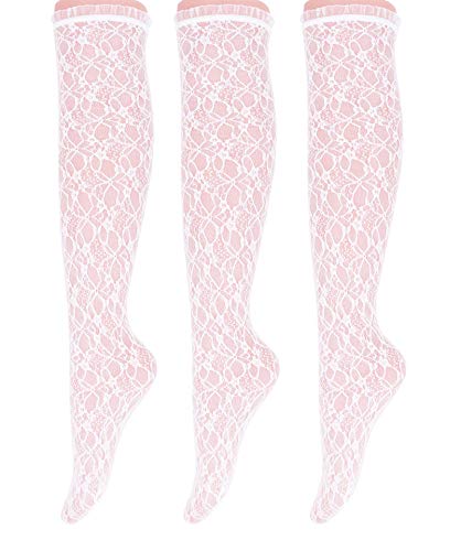 SEMOHOLLI Women Lace Socks Ruffle Frilly Trim Lace socks Dress Socks for Women or Girls (3 Pairs-white)