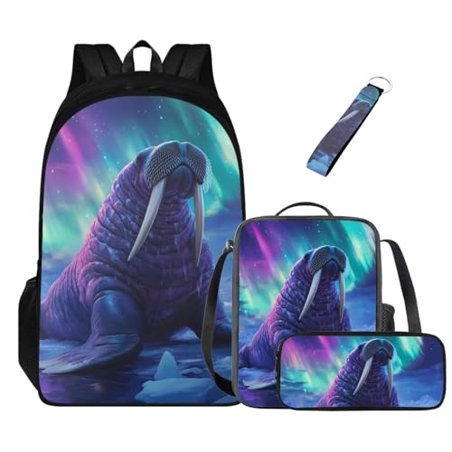 Walrus Backpack for Boys Large Capacity Elementary School Bag for Boys 7-10 Lightweight Camping Lunch Bags Cool Pencil Case Casual Travel Daypack Rucksack2