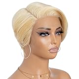 Rebecca Fashion 613 Blonde Pixie Lace Front Wigs Human Hair Short Pixie Cut Wig Side Part HD Lace Lace Wigs Human Hair Pixie Cut Wigs for Women