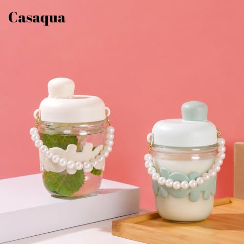 Image of Glass Tumbler with Lid & Pearl Handle - 350ml, Set of 1, Cute Drinking Glass Cup with Silicone Sleeve, Leakproof Portable Water Bottle for Coffee, Juice, Milk (Receiving rendom Color)