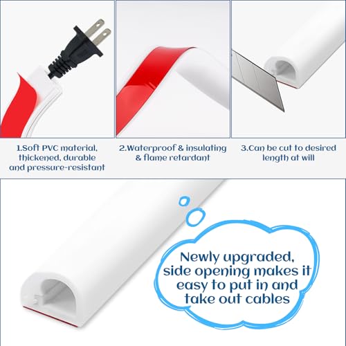 Kabelkanal Weiß Selbstklebend, Mini Kabelkanal 2 m, Flexible Kabelabdeckung zum Verstecken von 1 Kabel, Kabelbrücke Boden für Zuhause, Büro, Vermeidung von Stolperfallen (14x10mm)