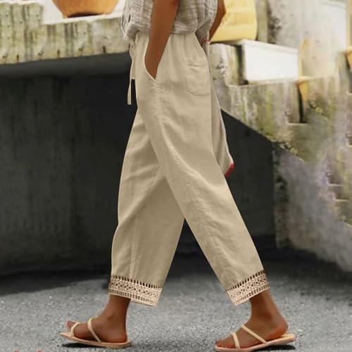 Lastesso Linen Pants Women Casual High Waist Cotton Summer Comfy Slacks Lightweight Vacation Hawaii Trousers with Pockets2