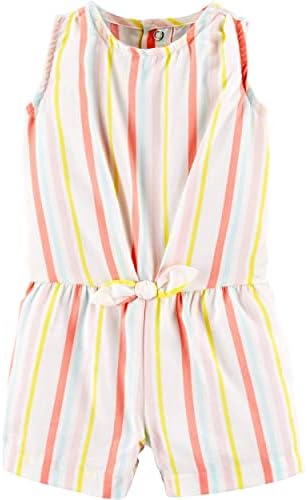 Carter's Baby Girls' Printed Chambray Romper (Newborn, Striped/Multi)
