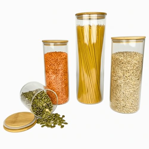 Kit Mix Potes Herméticos de Vidro com Tampa de Bambu Potes para Alimentos Cozinha Empilháveis Tamanhos Variados (4)
