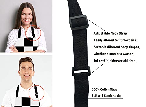 Lefolen Black And White Art Design Checkered Bib Apron With Adjustable Neck For Men Women,Suitable For Home Kitchen Cooking Waitress Chef Grill Bistro Baking Bbq Apron #TOP4