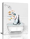 Shark Bathroom Wall Art - Ocean Shark Pictures Wall Decor Fish Canvas Painting Home Decoration Artwork for Bathroom Signs Framed Ready To Hang 12'x16'