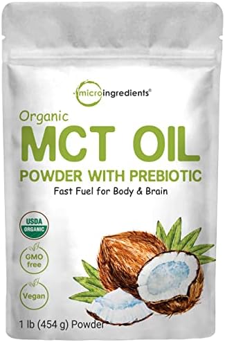 Organic MCT Oil Powder with Prebiotic Fiber,1 Pound(16 Ounce), Fast Fuel for Body and Brain, C8 MCT Oil for Coffee Creamer, Delicious for Tea, Smoothie, Drink and Beverage, No GMOs, Keto Diet, Vegan