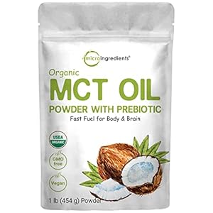 Organic MCT Oil Powder with Prebiotic Fiber,1 Pound(16 Ounce), Fast Fuel for Body and Brain, C8 MCT Oil for Coffee…