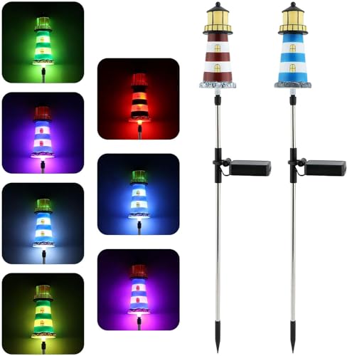 Phare solaire de jardin étanche IP65 lot de 2 lampes de décoration pour cour